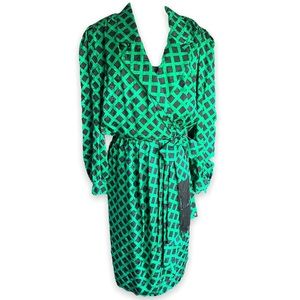 VINTAGE Black and Green Silk Church Dress.
